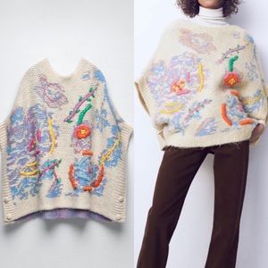 NWT Zara embroidered knit cape